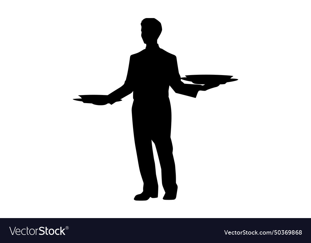 Waiter serving dish food cover dome silhouette