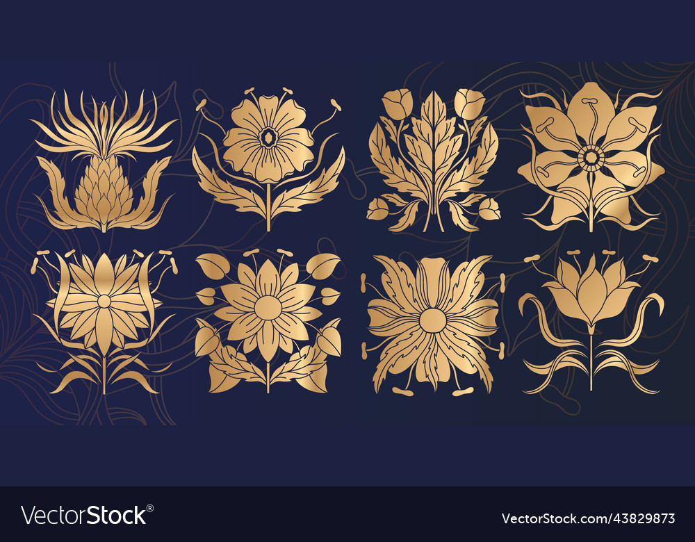 Art nouveau style flower plant basic element 1920 Vector Image