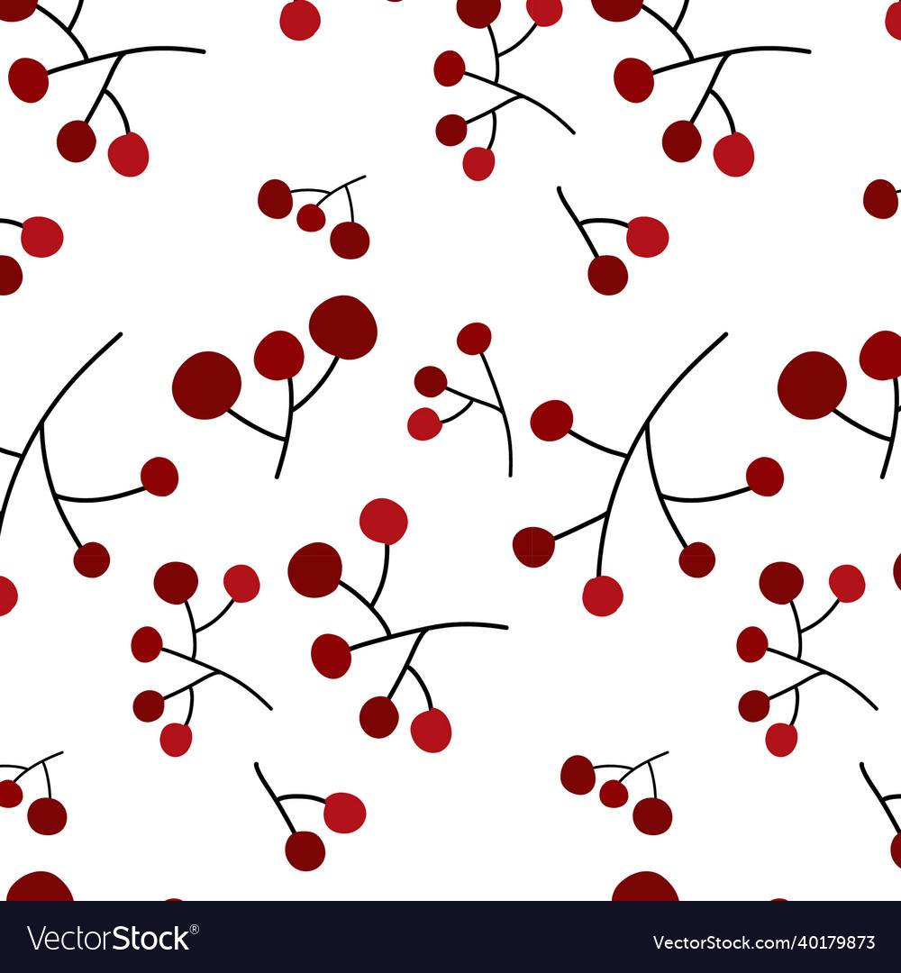 Christmas seamless pattern with berries flat hand