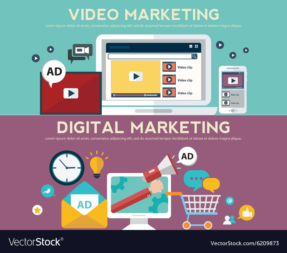 Concepts for video marketing digital marketing Vector Image