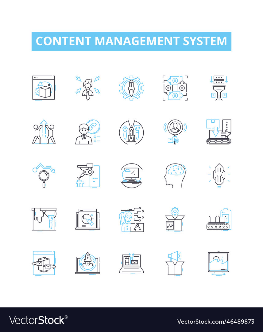 Content management system line icons set