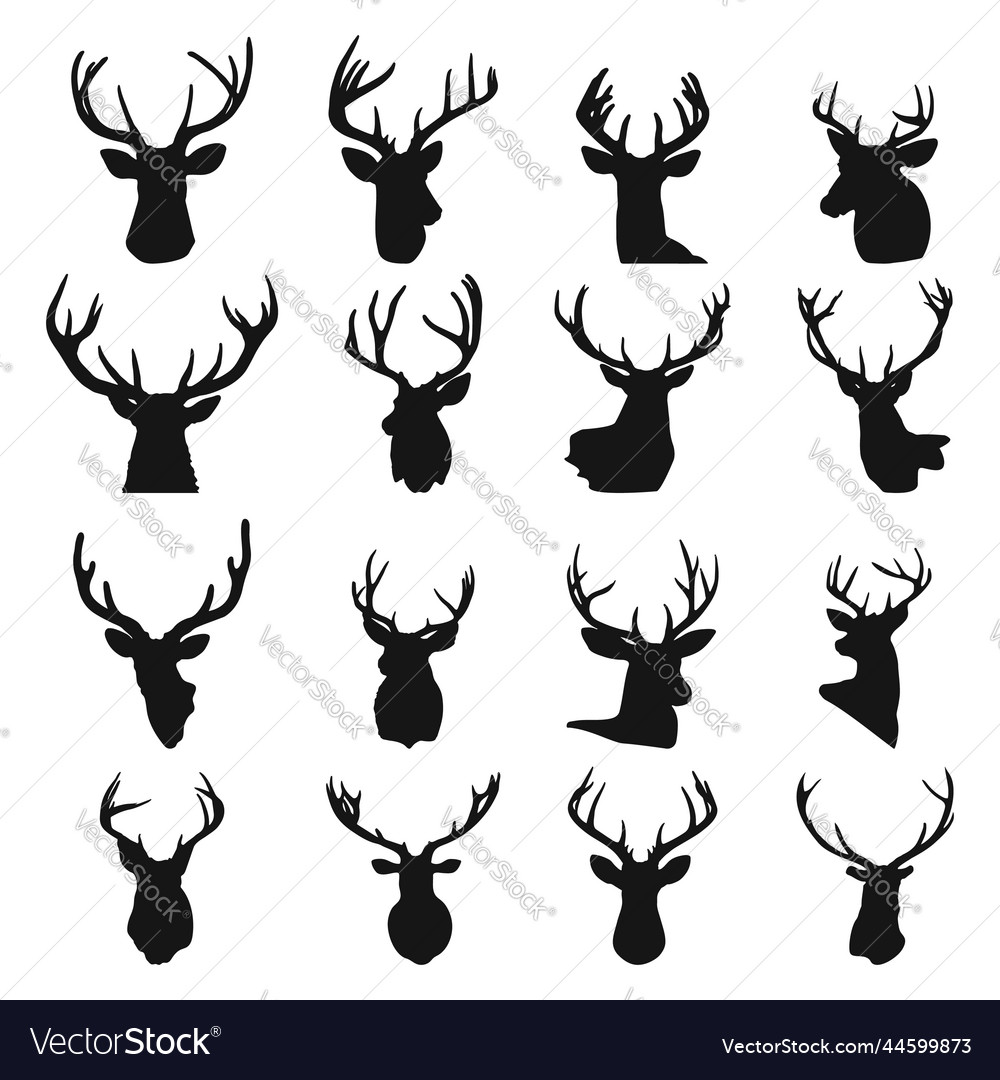 Deer head silhouette set silhouettes Royalty Free Vector