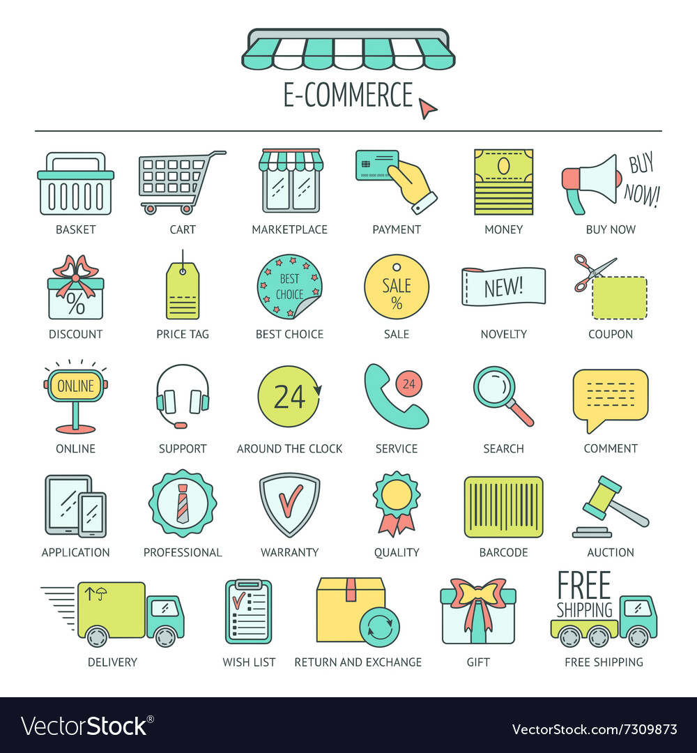 E-commerce icon set color modern line icons