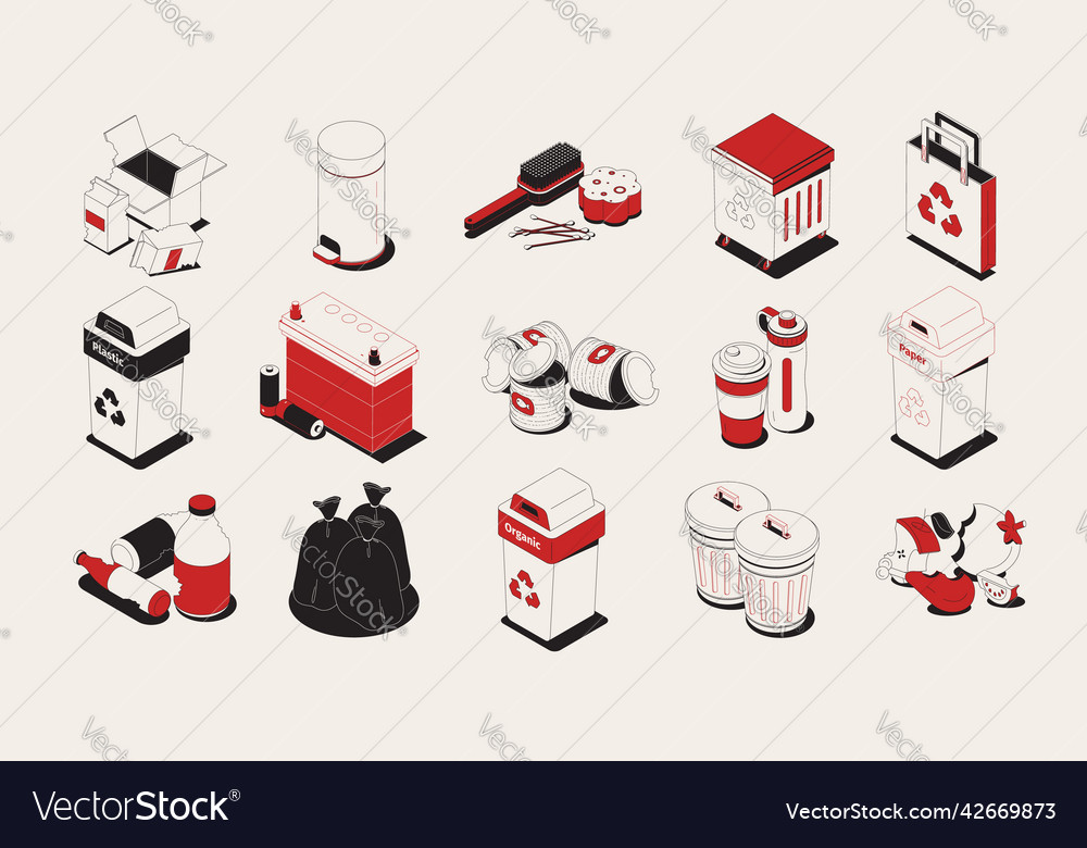 Garbage and recycling isometric set