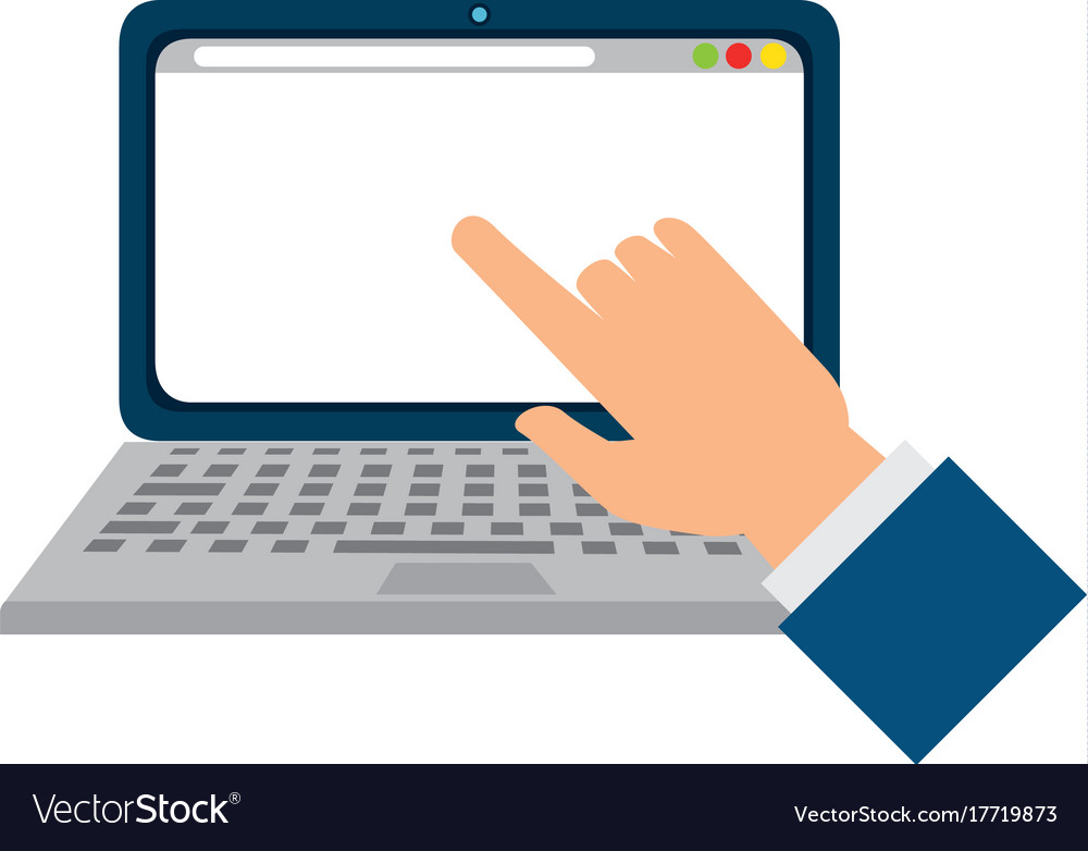 Laptop computer with hand user touching