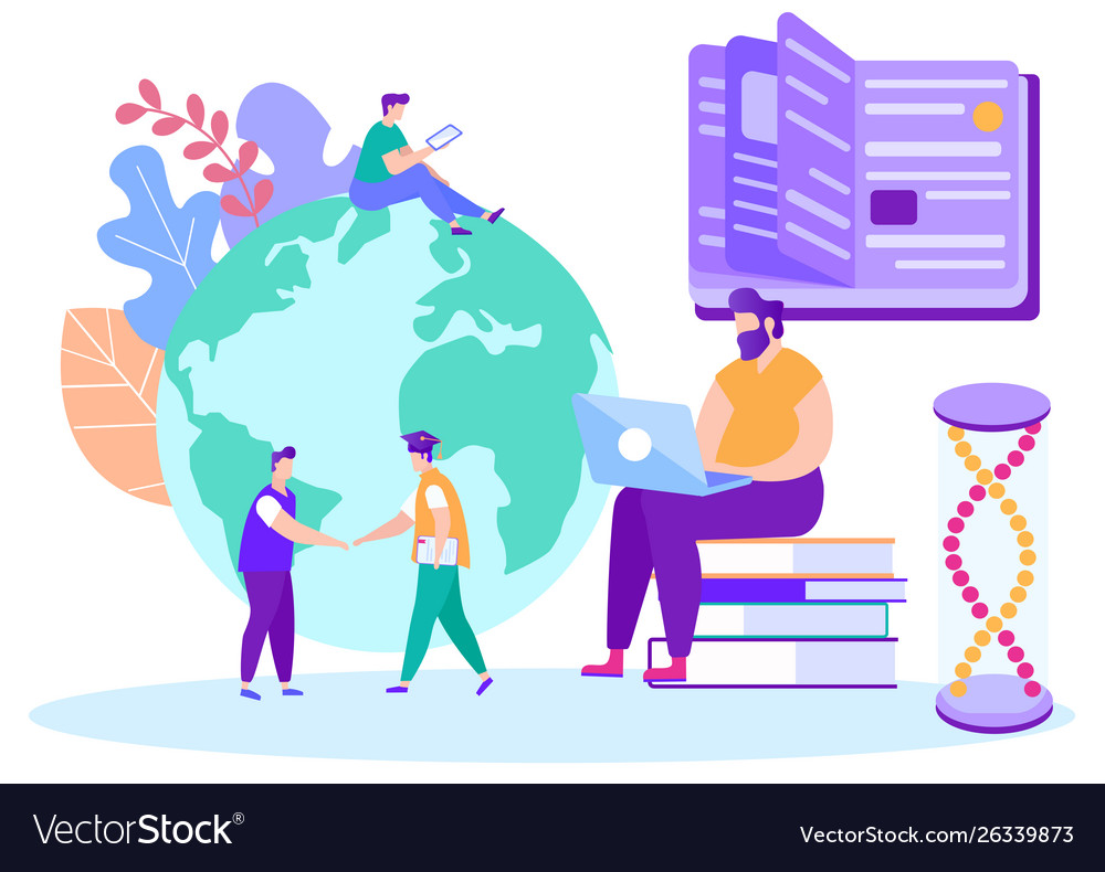 Man with laptop studying lesson online e-learning vector image Man with laptop studying lesson online e-learning