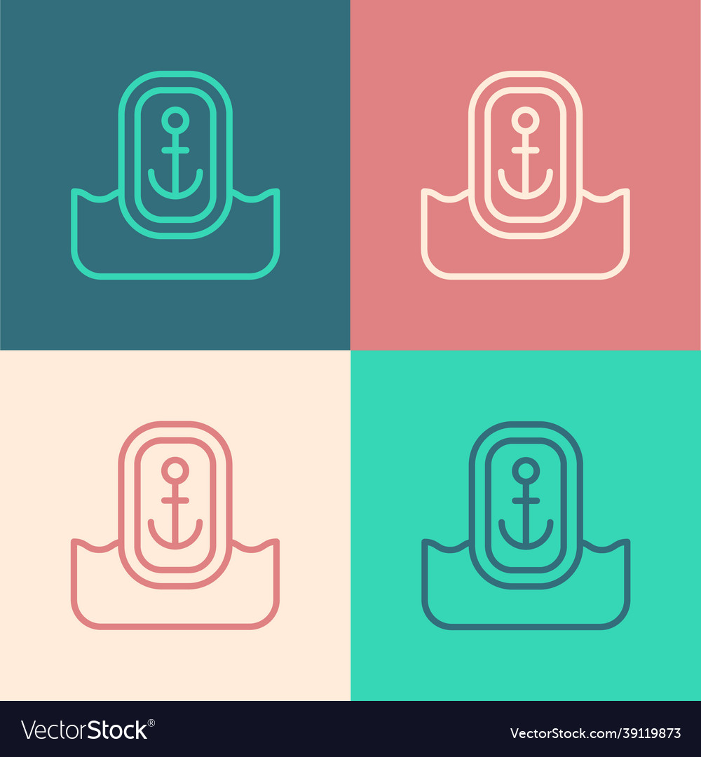 Pop art line map pointer with anchor icon isolated