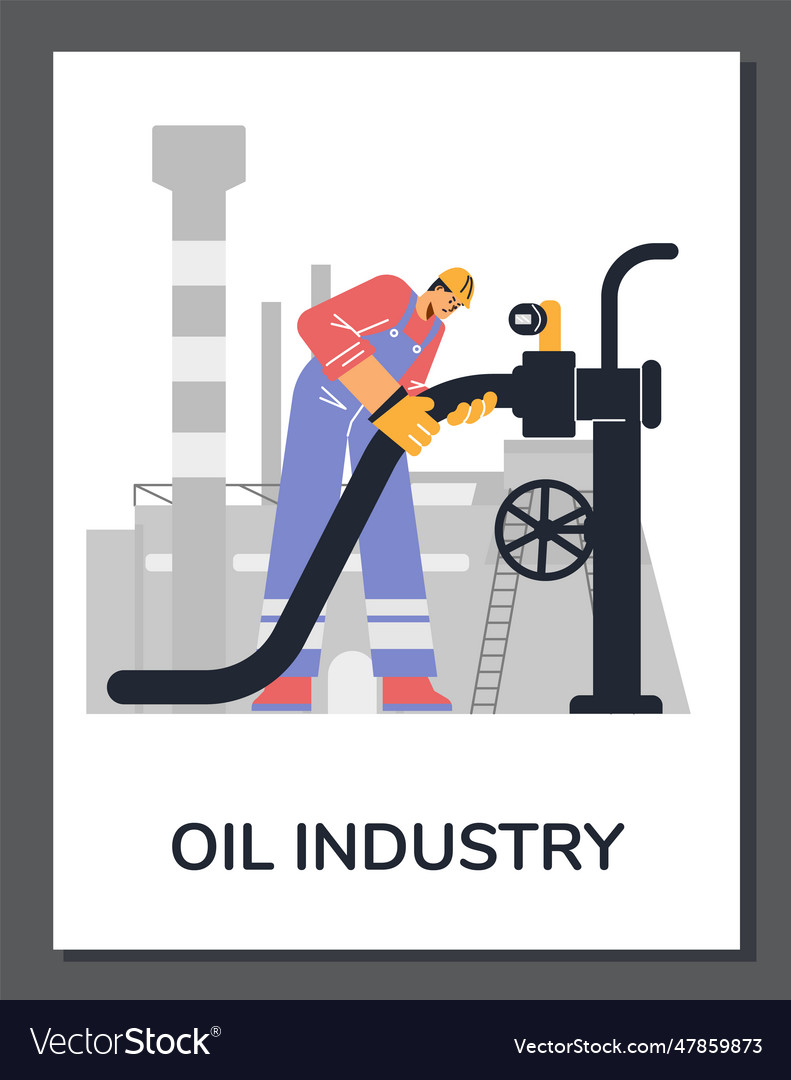 Poster or vertical banner with working oilman flat