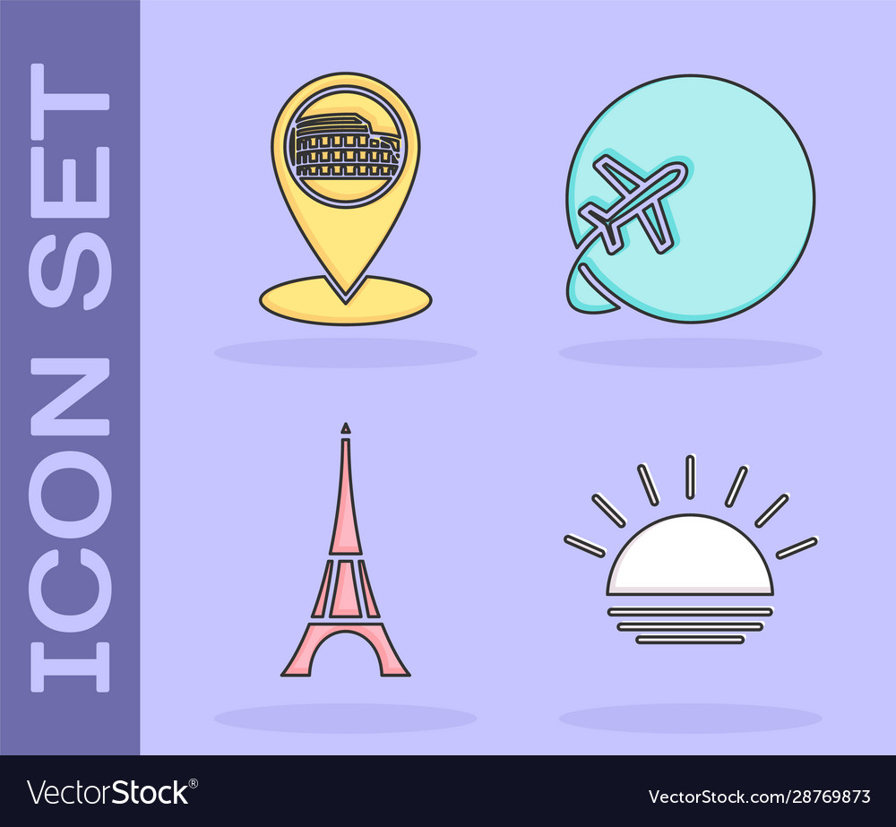 Set sunset map pointer with coliseum in rome vector image Set sunset map pointer with coliseum in rome