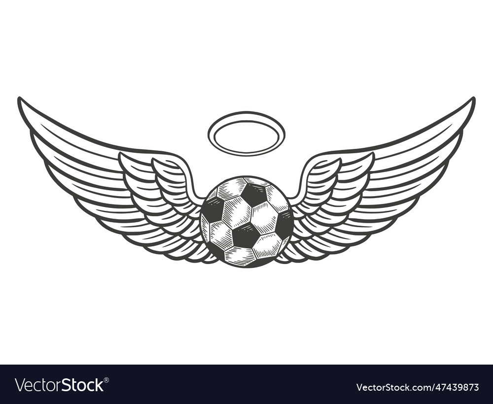 Soccer ball with angel wings vintage engraving dr