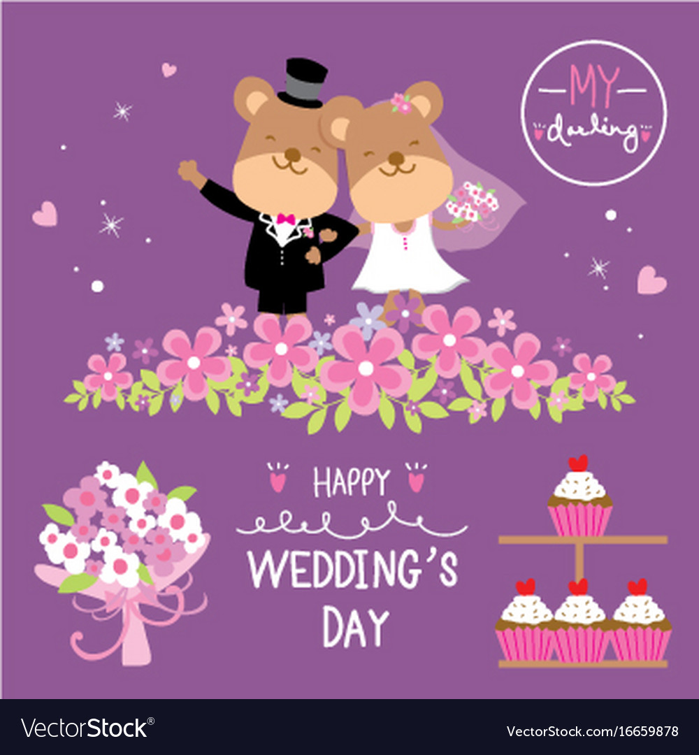 Bear couple wedding flower sweet cute cartoon vect Bear couple wedding flower sweet cute cartoon vect