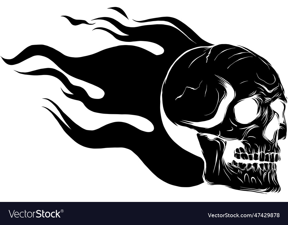 Black silhouette of skull on fire with flames Vector Image