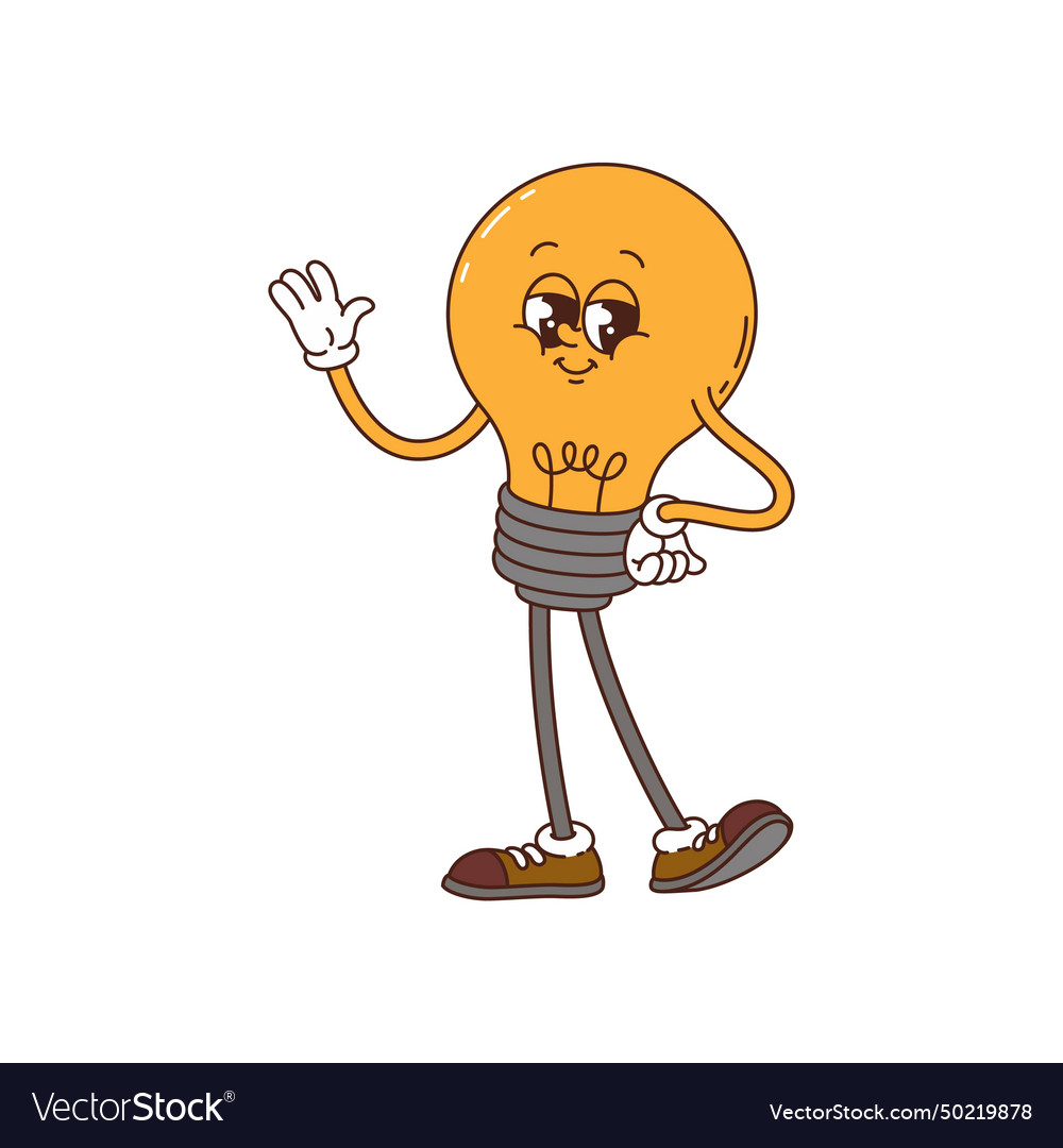 Cartoon funny groovy lamp light bulb character
