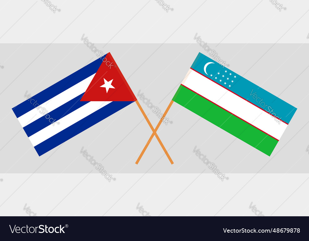 Crossed flags of cuba and uzbekistan official Vector Image