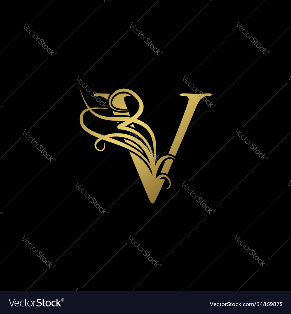 Gold luxury initial v letter logo icon concept