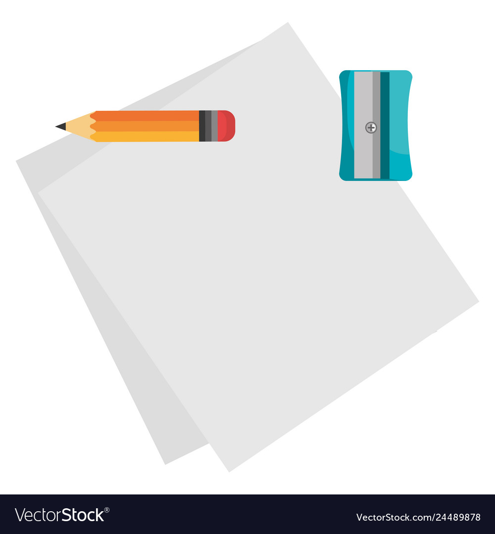 Notebook paper sheet with pencil and sharpener vector image Notebook paper sheet with pencil and sharpener