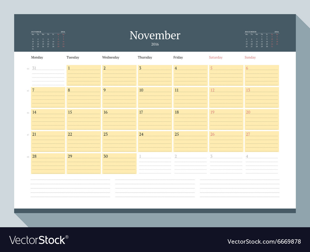 November 2016 monthly calendar planner