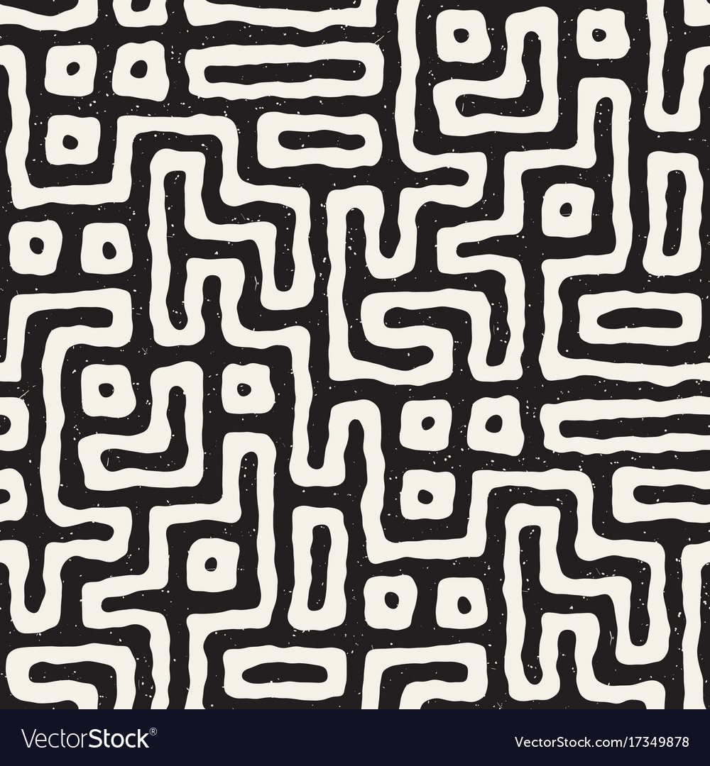 Seamless pattern with maze lines monochrome