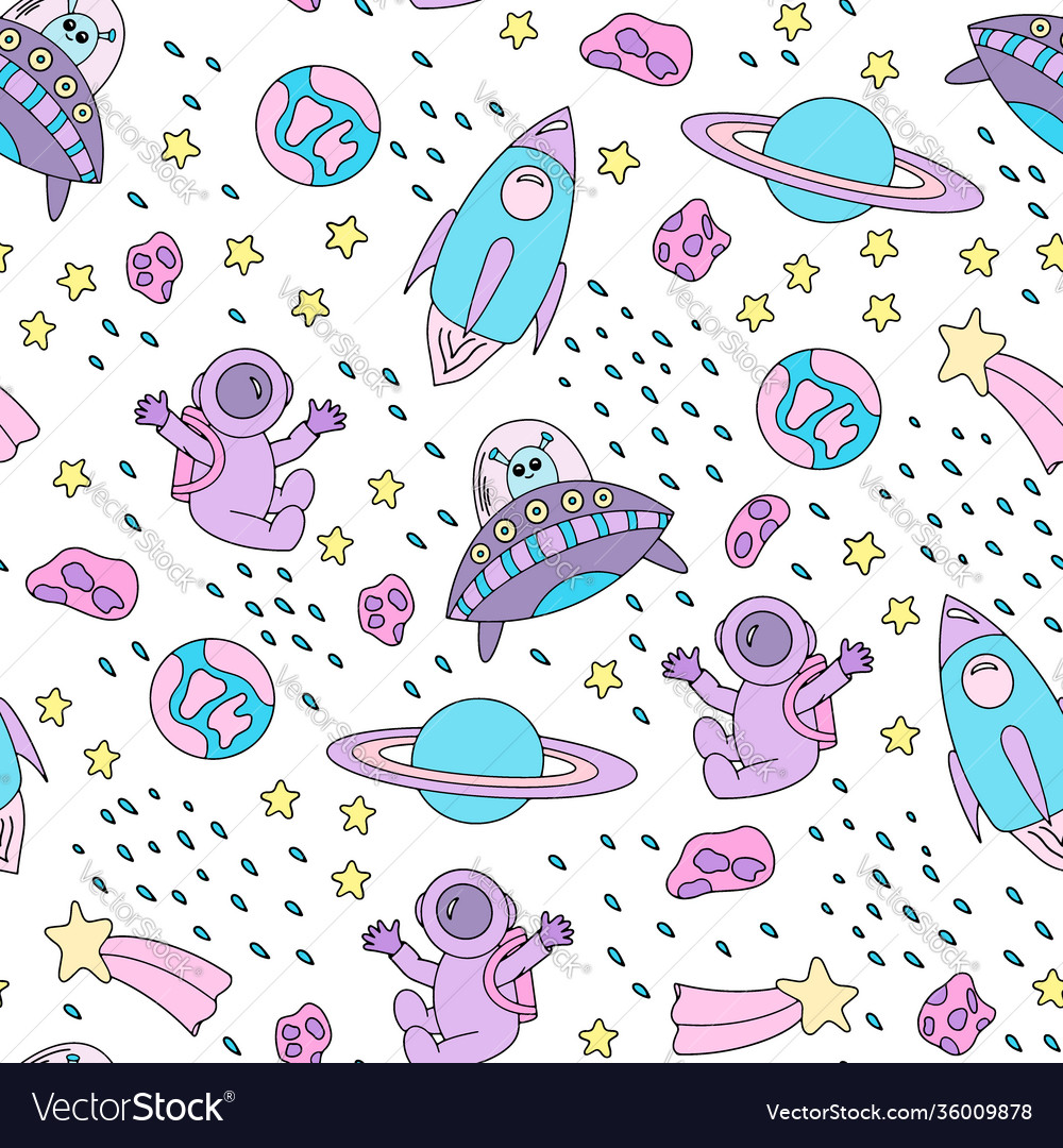 Seamless pattern with space elements doodle style vector image Seamless pattern with space elements doodle style