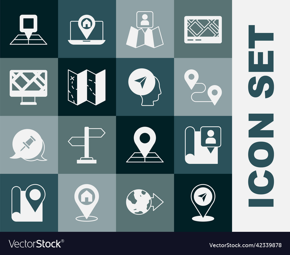 Set map pin folded with location marker vector image Set map pin folded with location marker