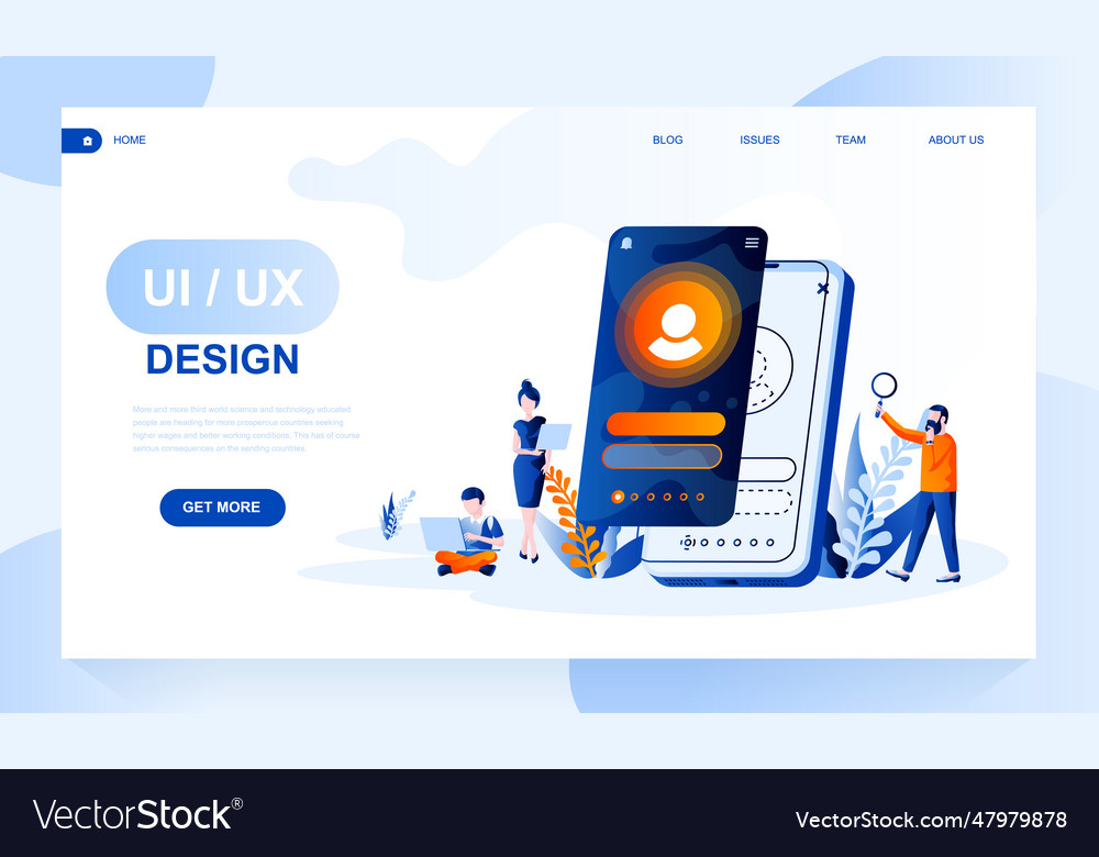Ui ux design landing page template with header Vector Image