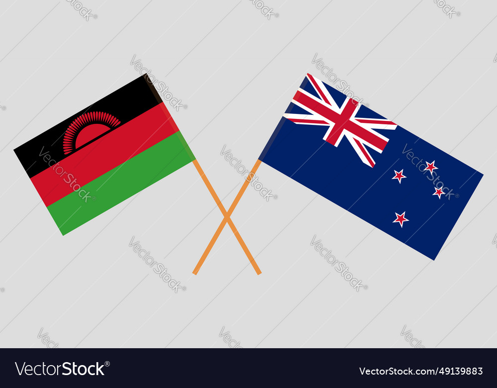 Gekreuzte Flaggen von malawi und neue zealand offizielle