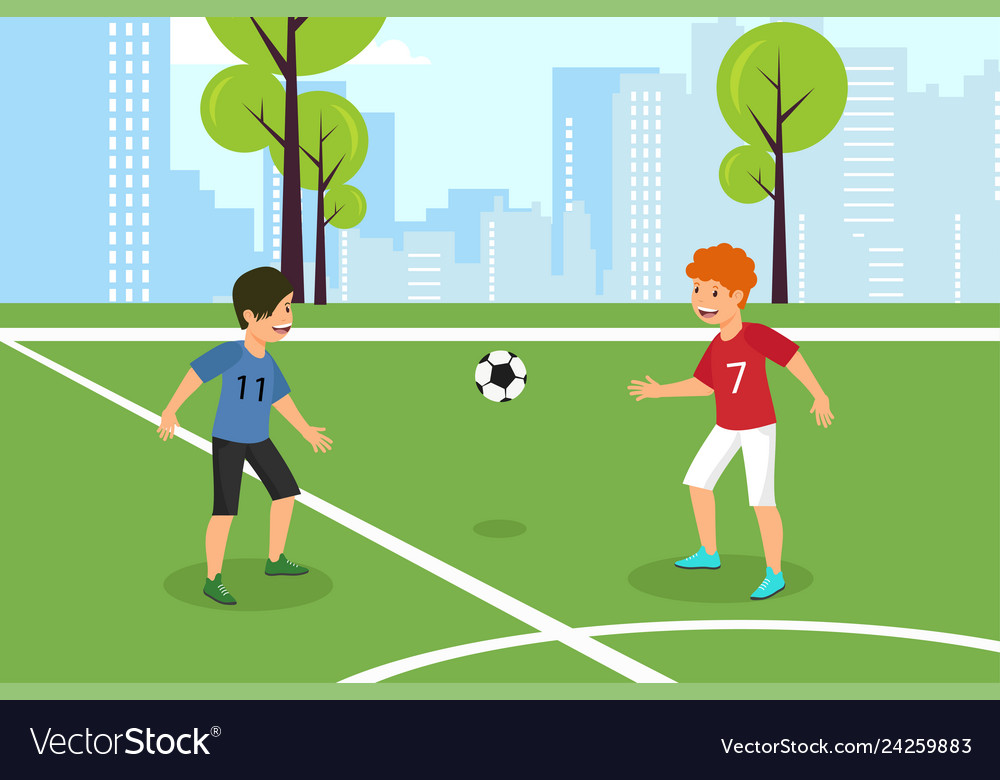 Flat red against blue kids football team Vector Image