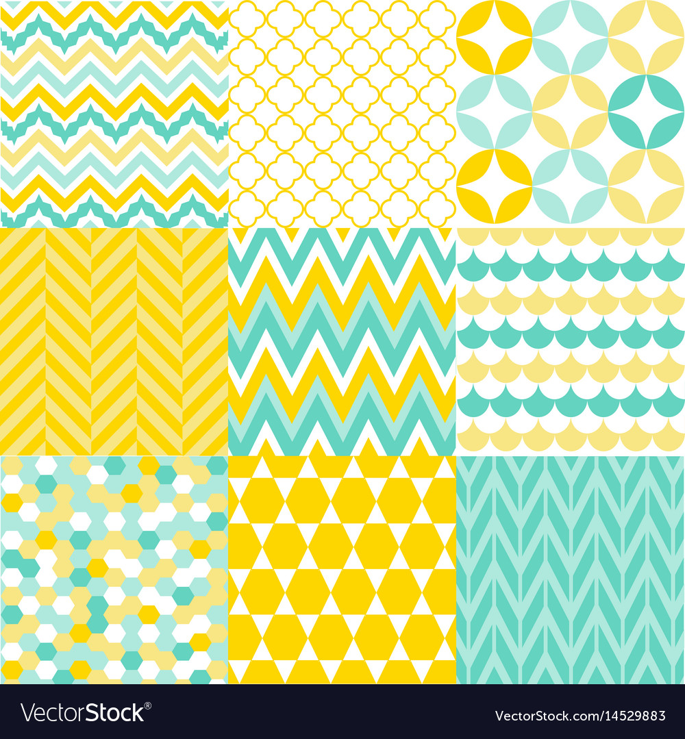 Geometric Pattern Set - Teal & Yellow