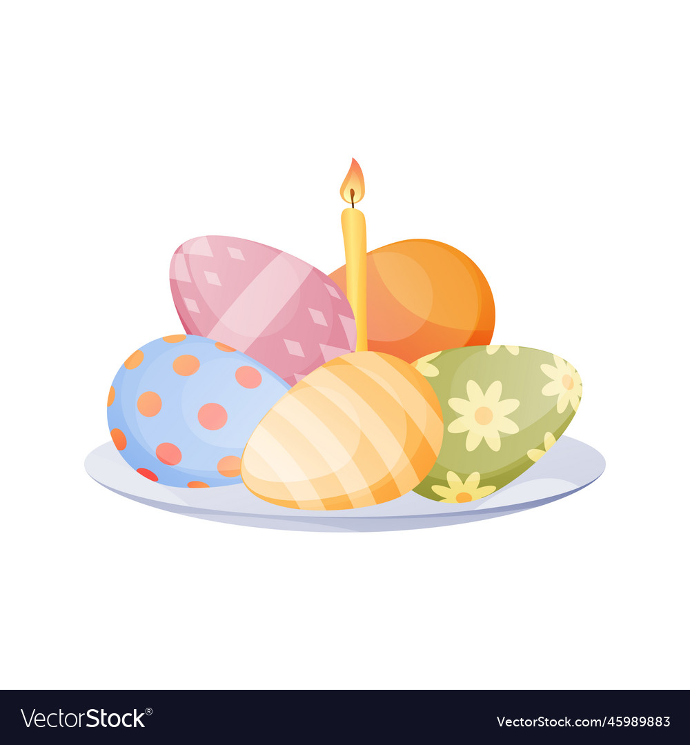 Painted easter eggs on a plate isolated Royalty Free Vector