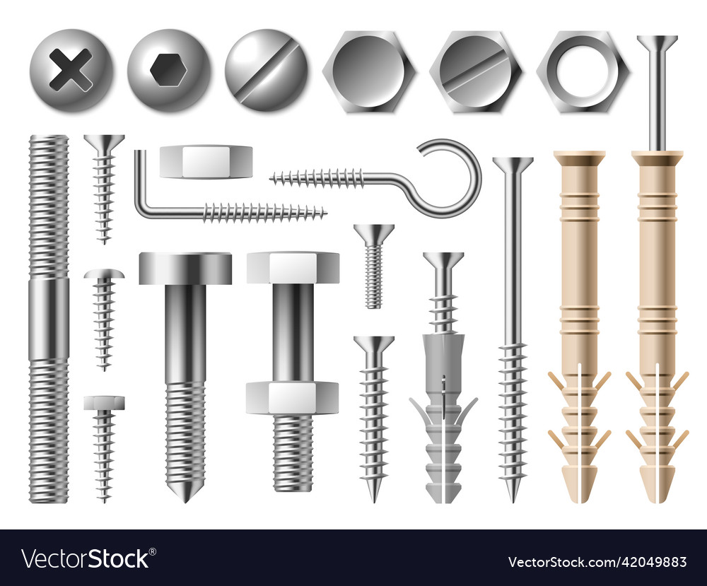 Realistic steel nut metal 3d fasteners different