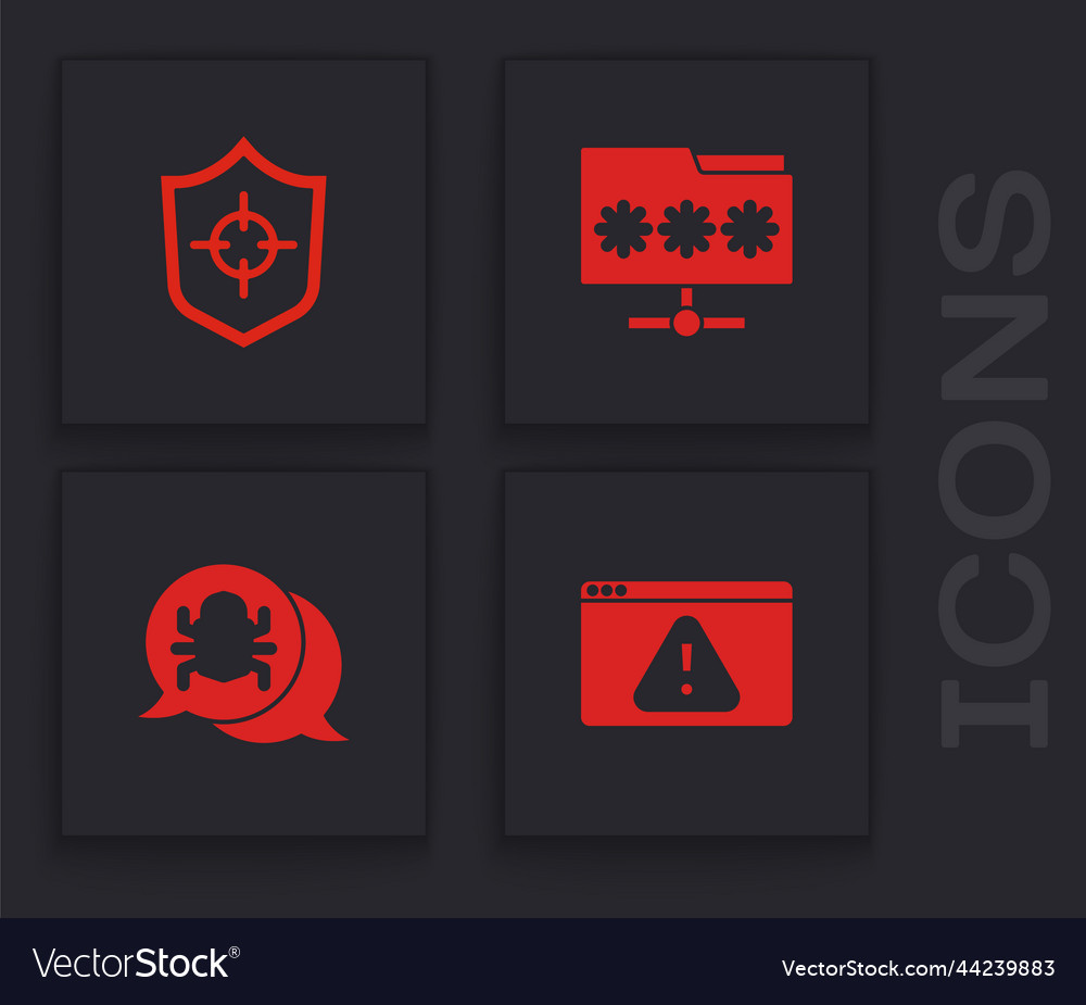 Set browser with exclamation mark shield folder vector image Set browser with exclamation mark shield folder