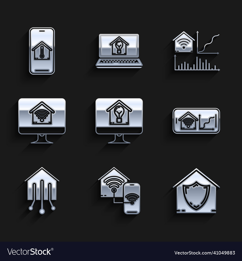 Set computer monitor with smart house and light vector image Set computer monitor with smart house and light