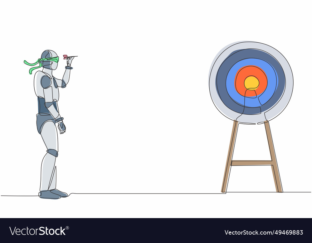 Single one line drawing robot using blindfold vector image Single one line drawing robot using blindfold