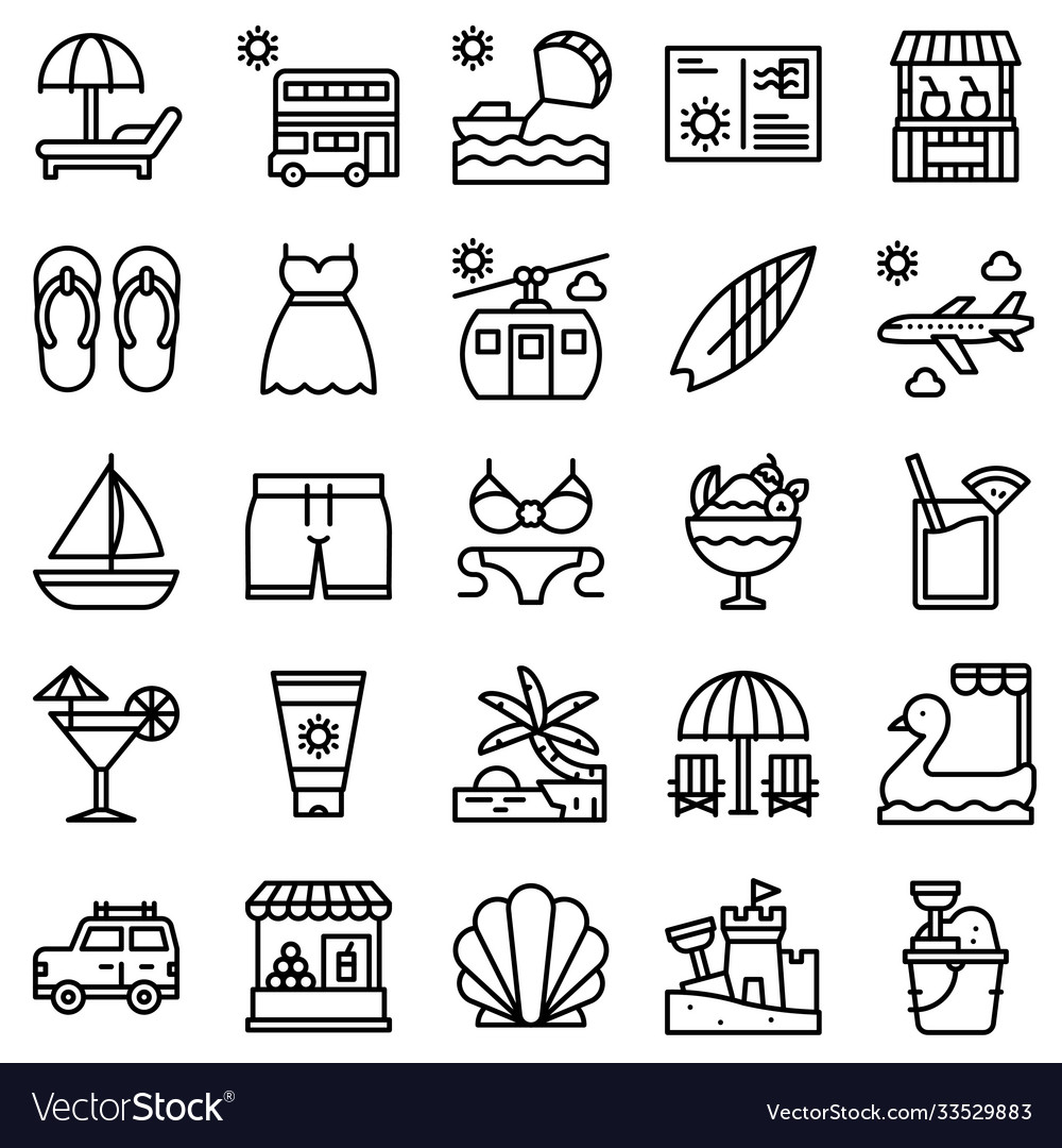 Summer Vacation Icon Set - Line Style