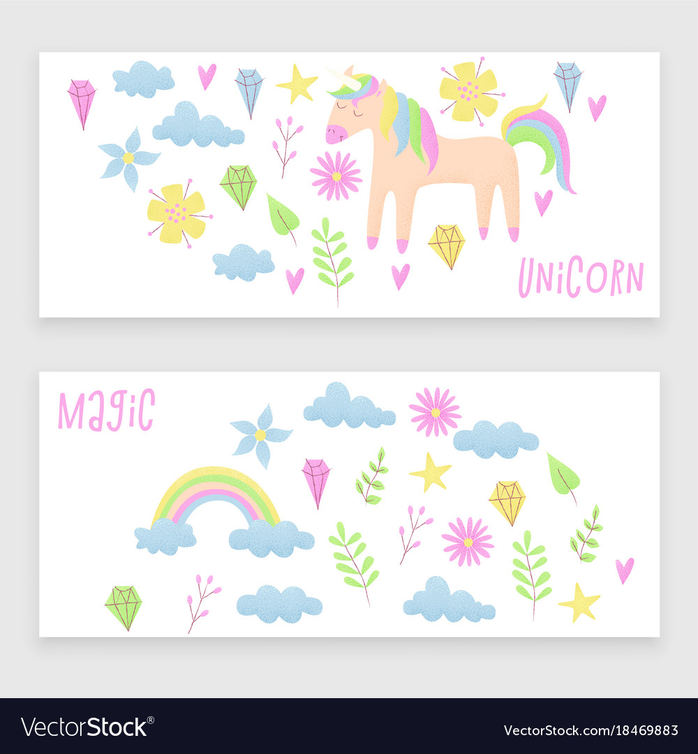 Unicorn design set with clouds and rainbow