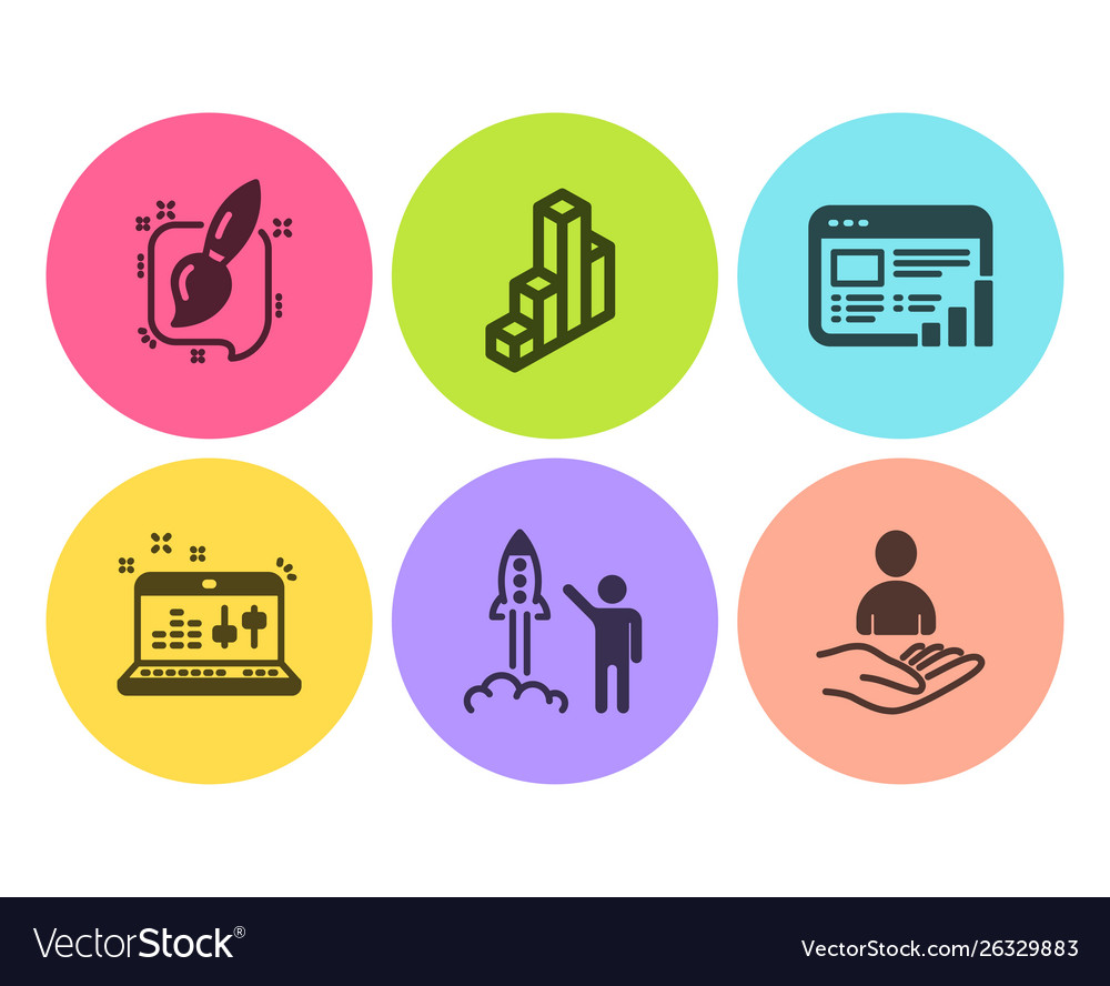 Web report 3d chart and painting brush icons set Vector Image Web report 3d chart and painting brush icons set