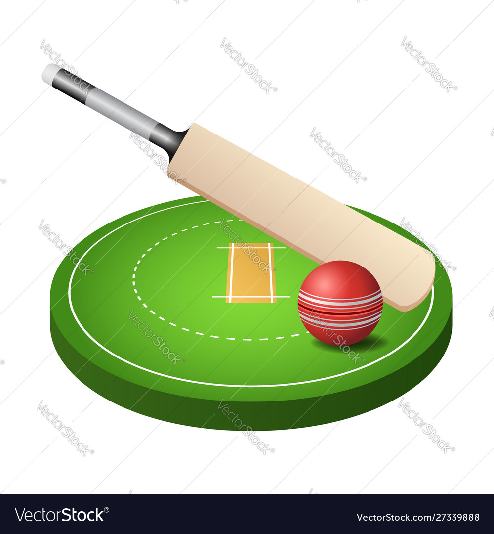 3d cricket field with green grass red ball Vector Image