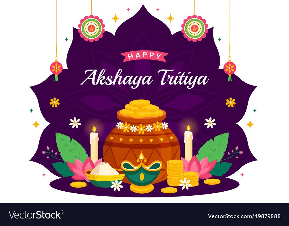 Akshaya tritiya festival with a golden kalash vector image Akshaya tritiya festival with a golden kalash