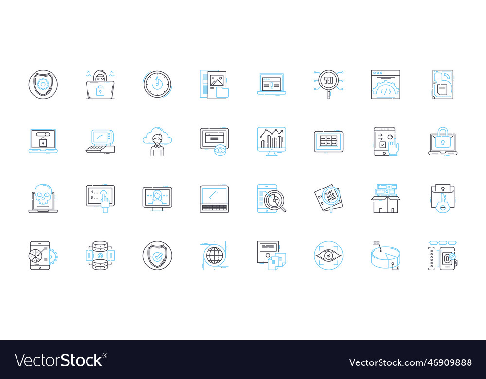 Digital cybersecurity linear icons set encryption vector image Digital cybersecurity linear icons set encryption