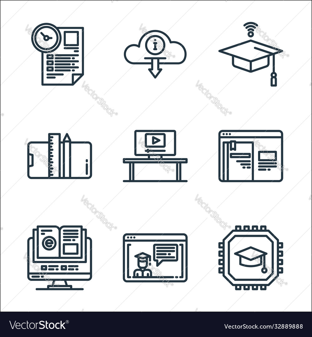 Elearning line icons linear set quality