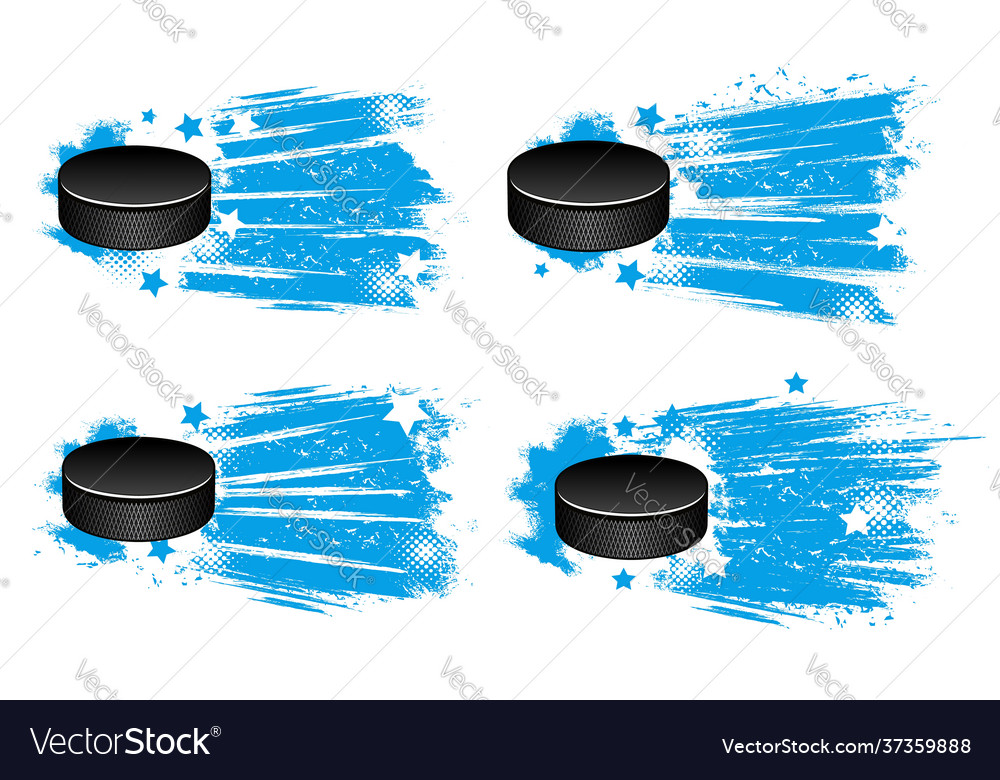 Ice hokey pucks on blue halftone star banners Vector Image