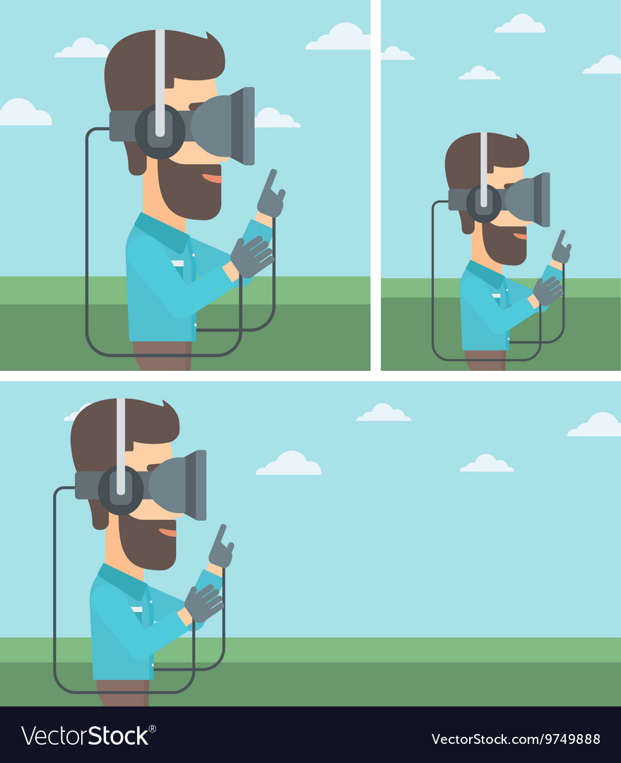 Man in virtual reality headset playing video game