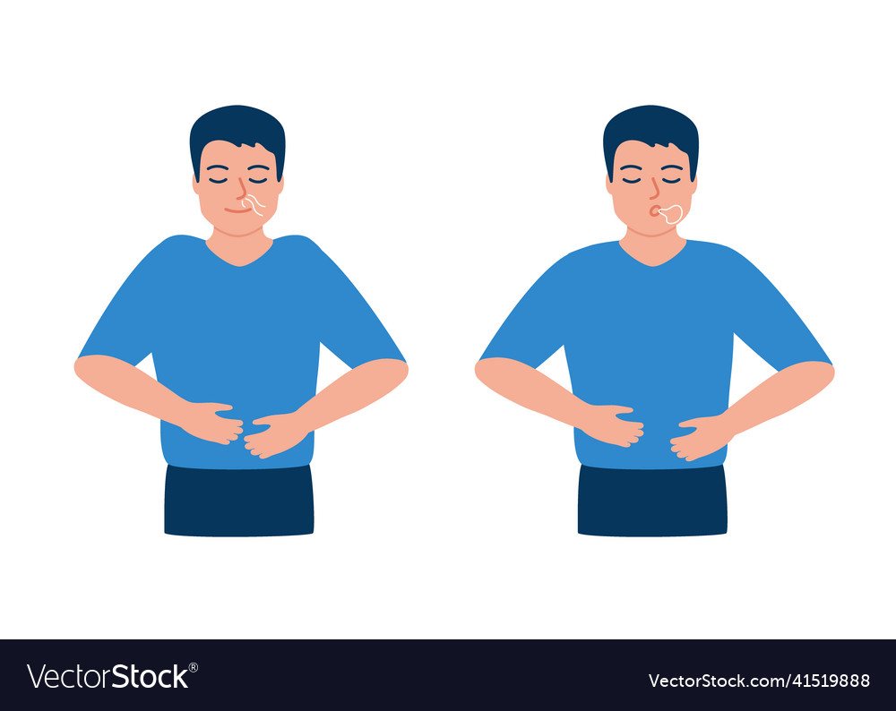 Man Is Doing Breathing Exercise Deep Breath Vector Image