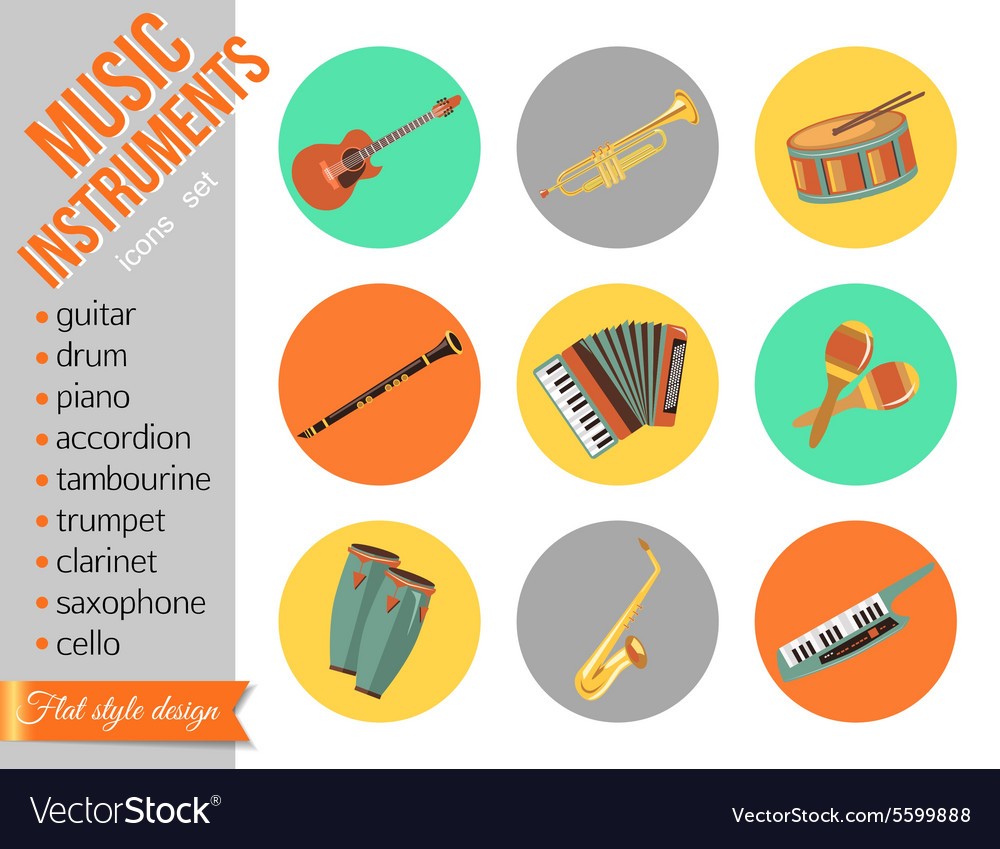 Set of music instruments flat style design