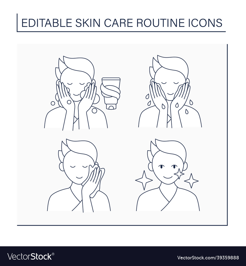 Skin care routine line icons set