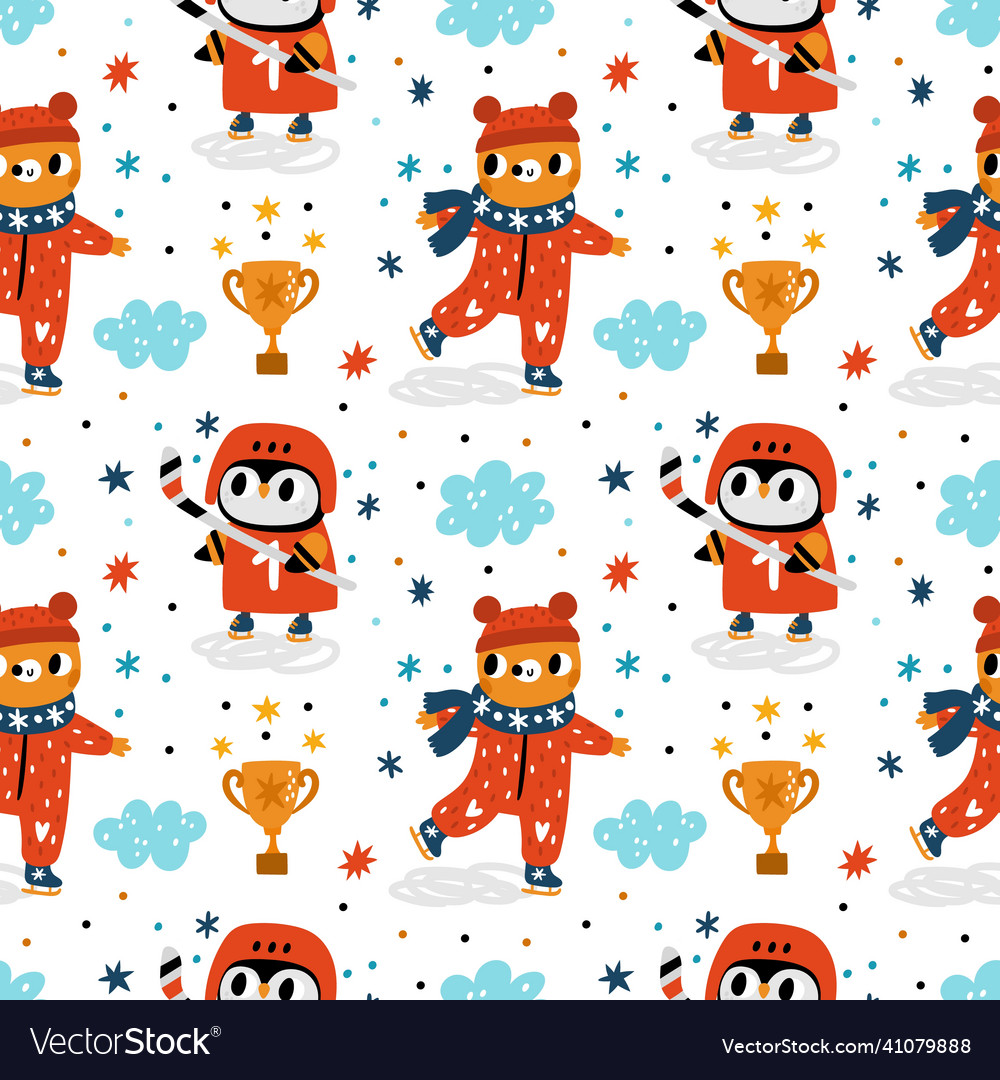 Sport animals seamless pattern cute athletes