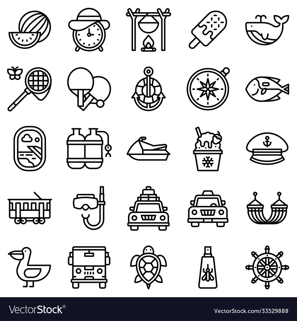 Summer vacation related icon set 6 line style Vector Image Summer vacation related icon set 6 line style