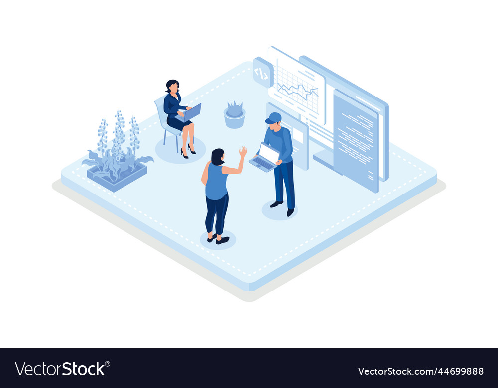 Technical support teams working together to build vector image Technical support teams working together to build