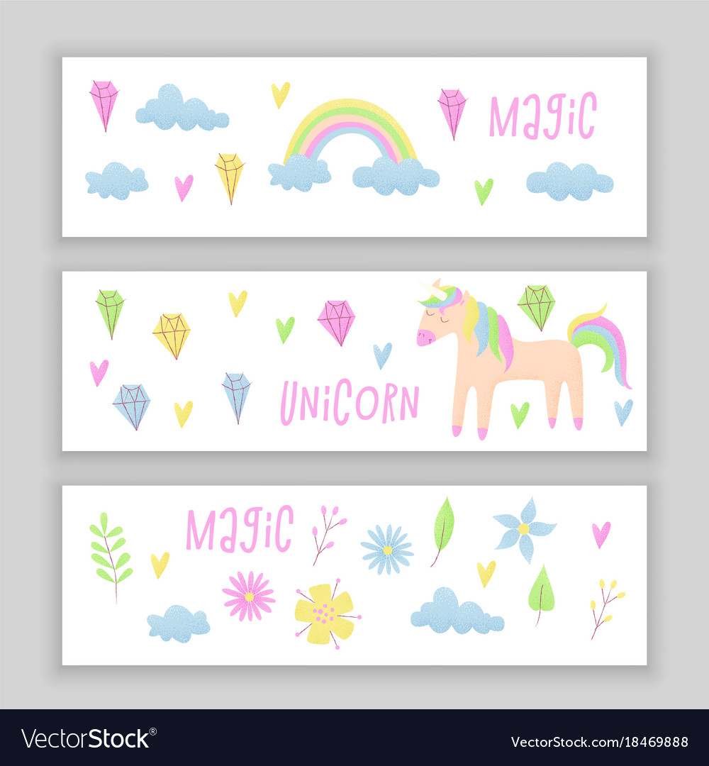 Unicorn design set with clouds and rainbow