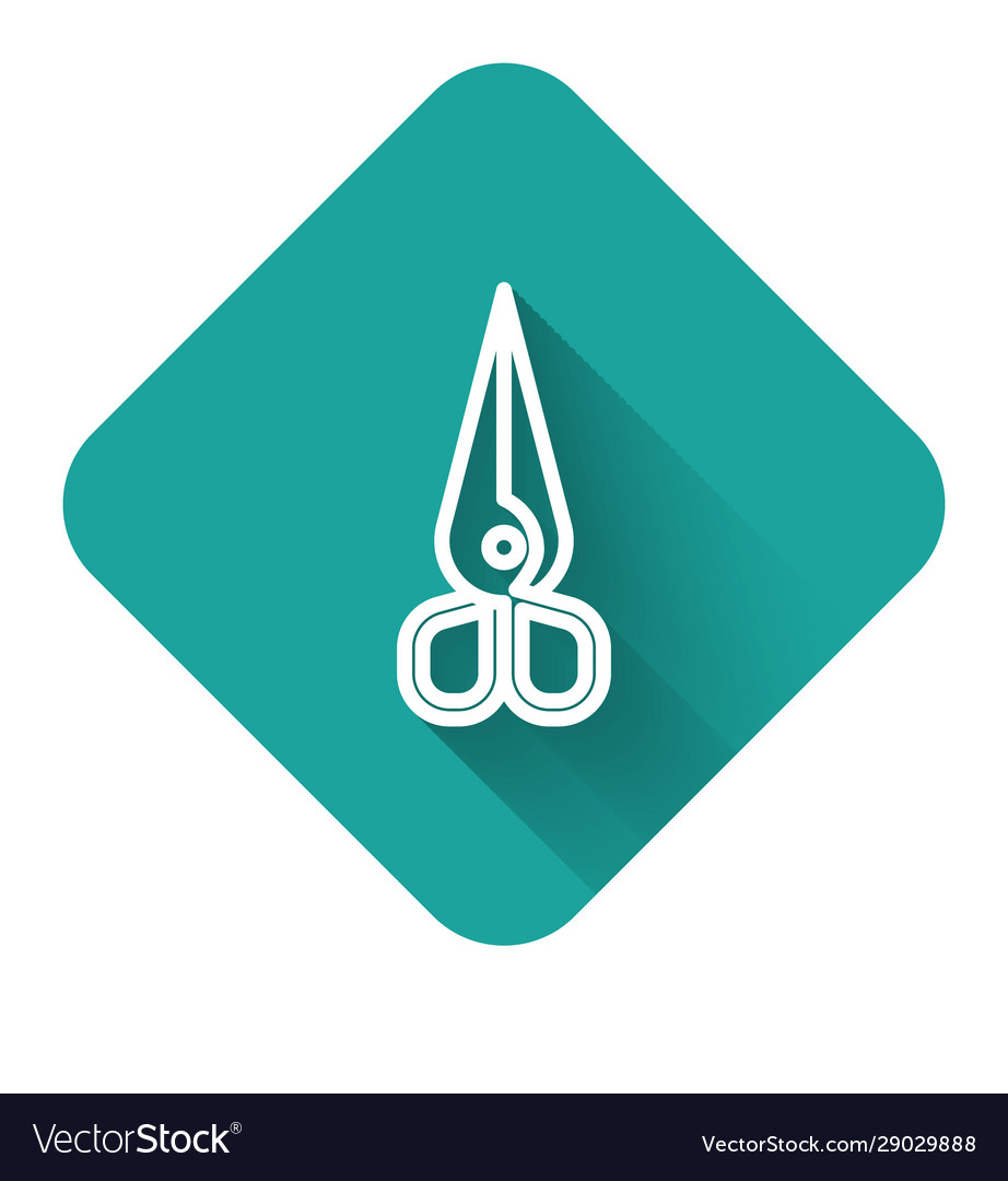 White line scissors icon isolated with long shadow